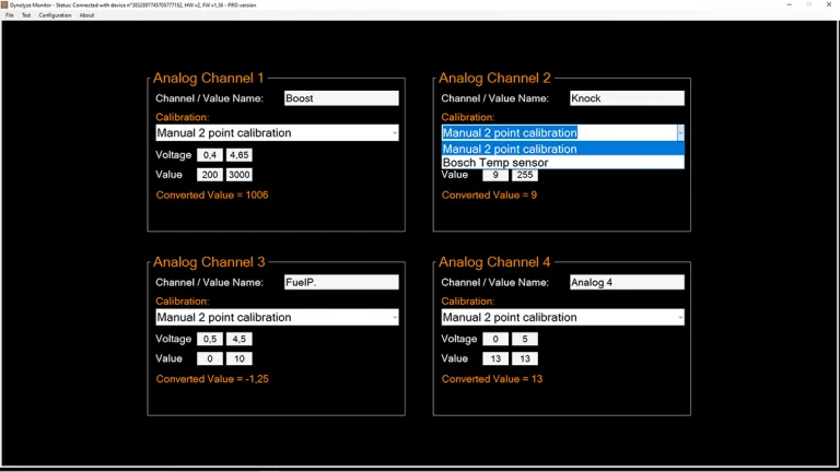 Dynolyze hub dyno software analog imputs