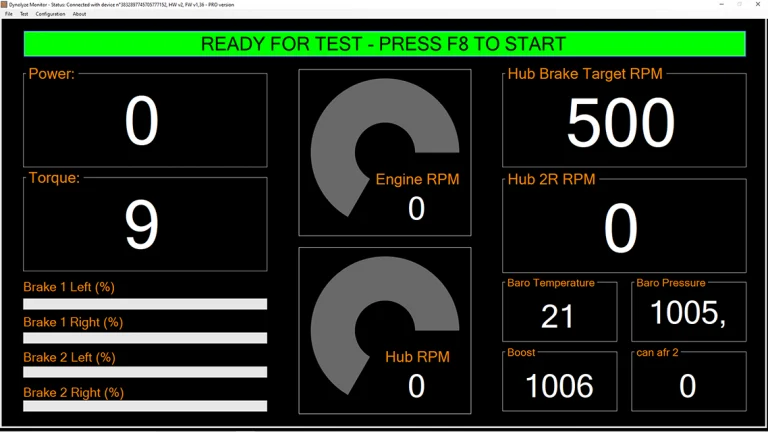 Dynolyze software real time test screen